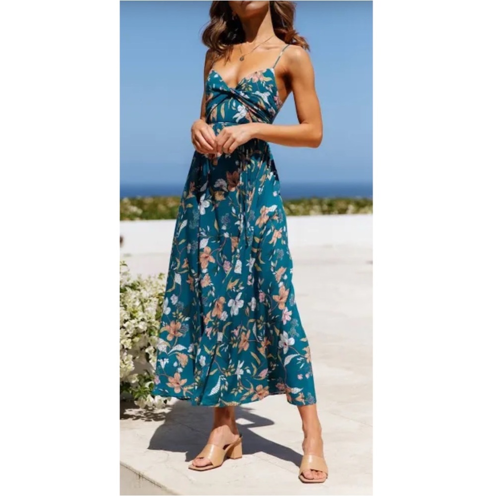 Hello Molly Teal Floral Midi Dress